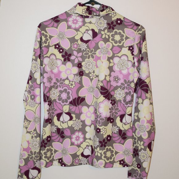 Athleta Tops - Athleta M Grey Pink Floral Turtleneck Top